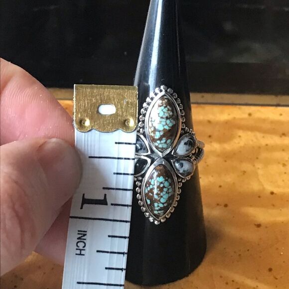 White Buffalo Royston Blue Horizon Turquoise Sterling Silver Ring Size 7 - Picture 5 of 8